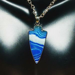Blue Adgate Silver Arrowhead Pendant Necklace